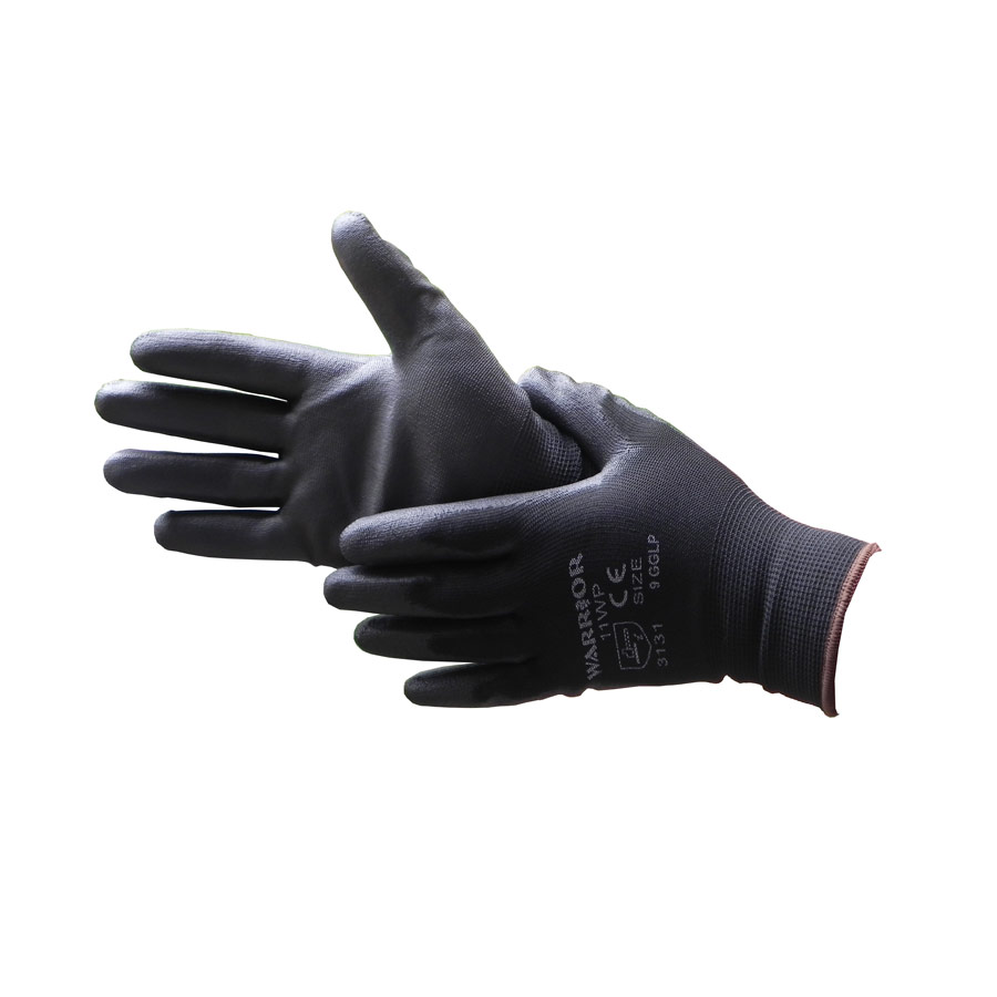 Black nylon PU coated working glove - size 9 x 1 pair