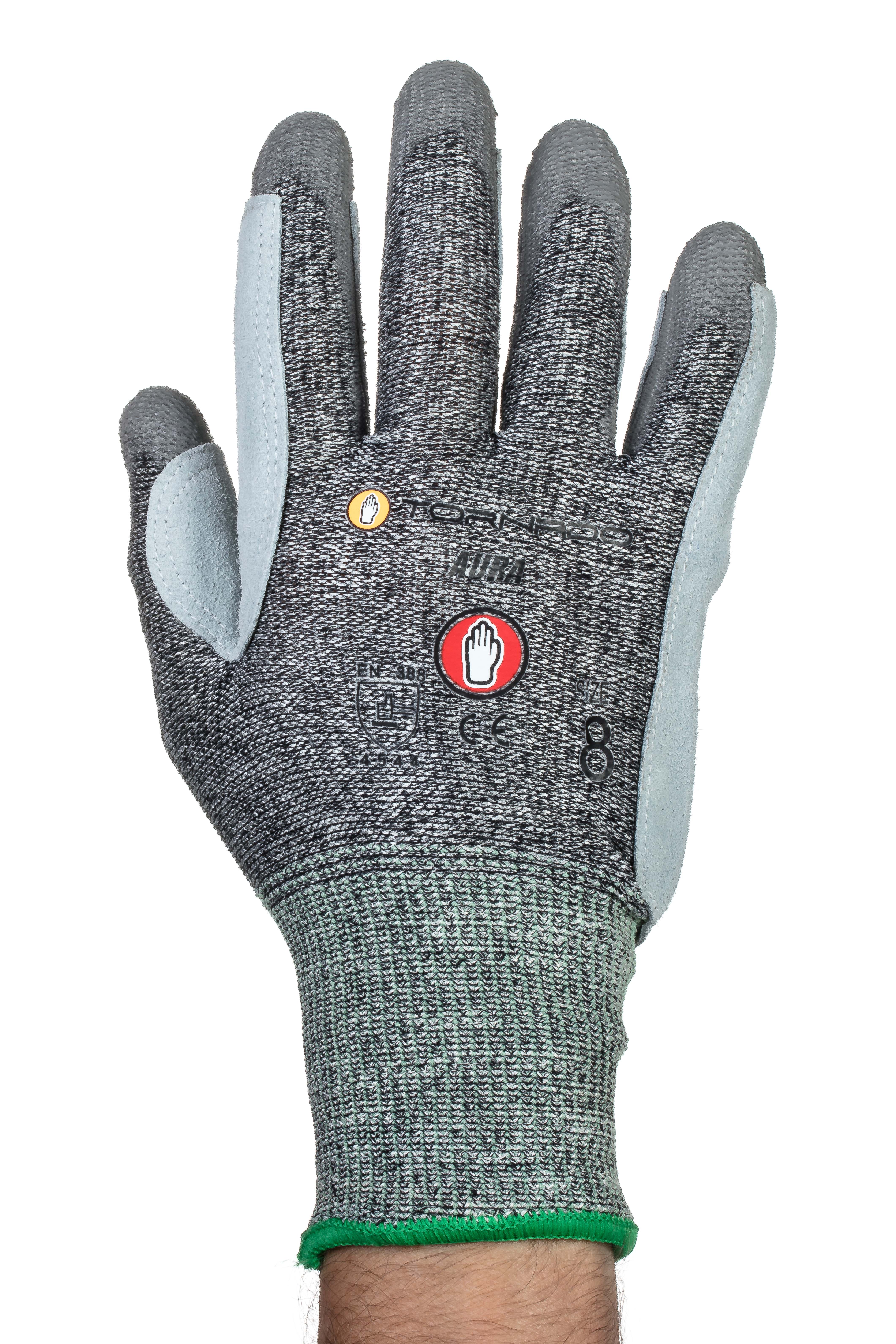 TORNADO Aura Kevlar Gloves Cut Level 5 - Medium Size: 8 Leather palm for maximum protection