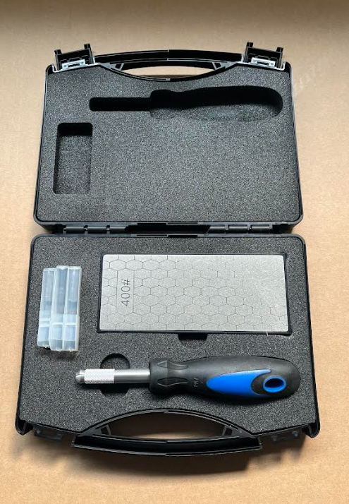 Chisel Set - Medium Cut Back in Case + 30 Various Blades (Sizes 12,16,20mm) & Double Sided Sharpening Stone 400/1000