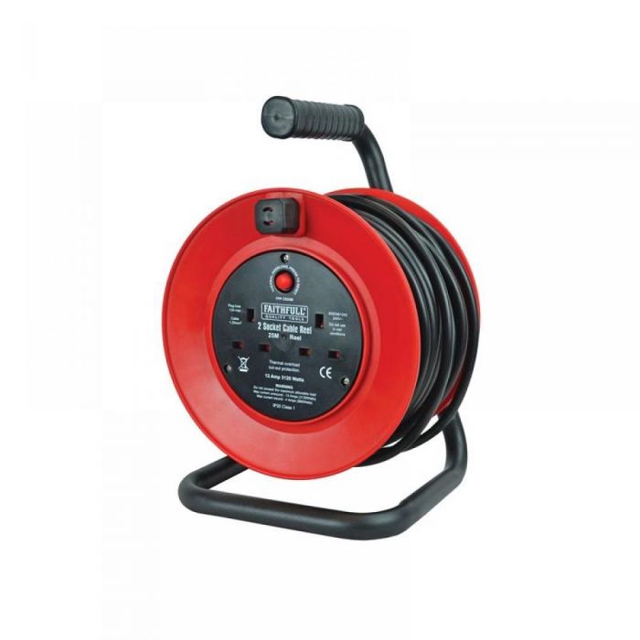 240v Freestanding 25M Extension Cable Reel (2 sockets) - Global