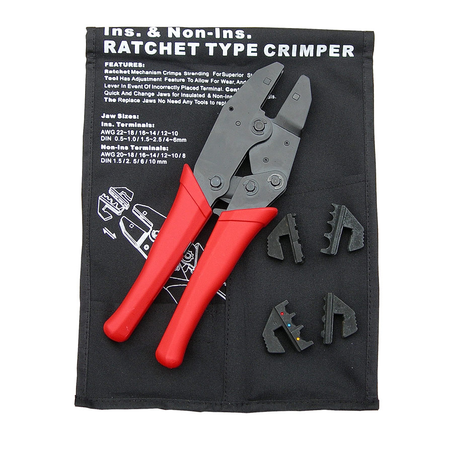 Heavy Duty Interchangeable Jaw Ratchet Crimper Set