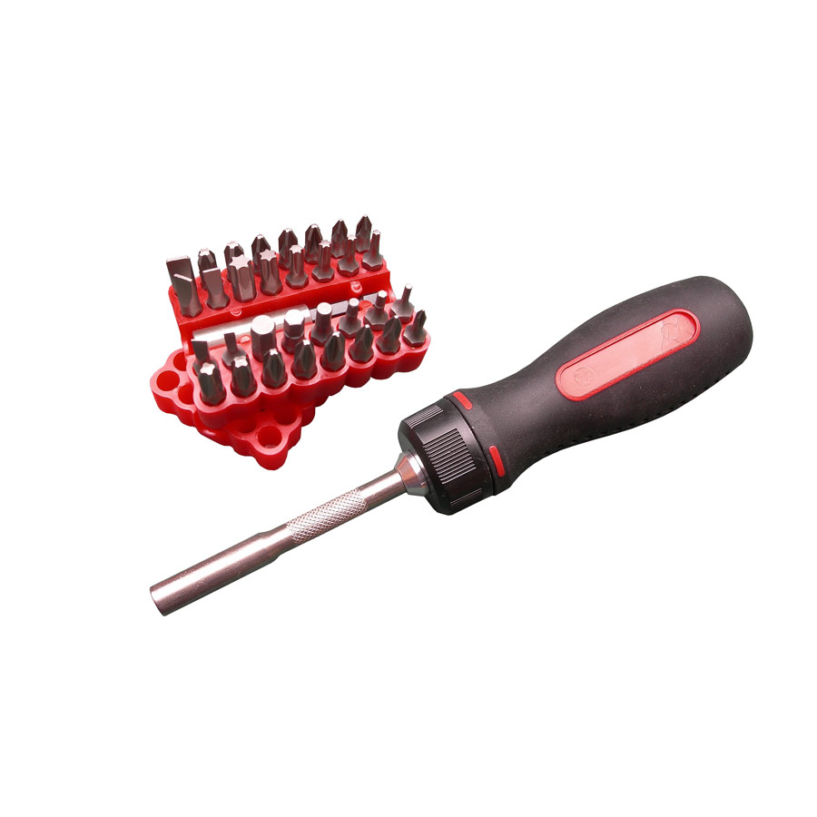 Gearless Ratcheting Screwdriver with 33-pce Bit Set - Global Products