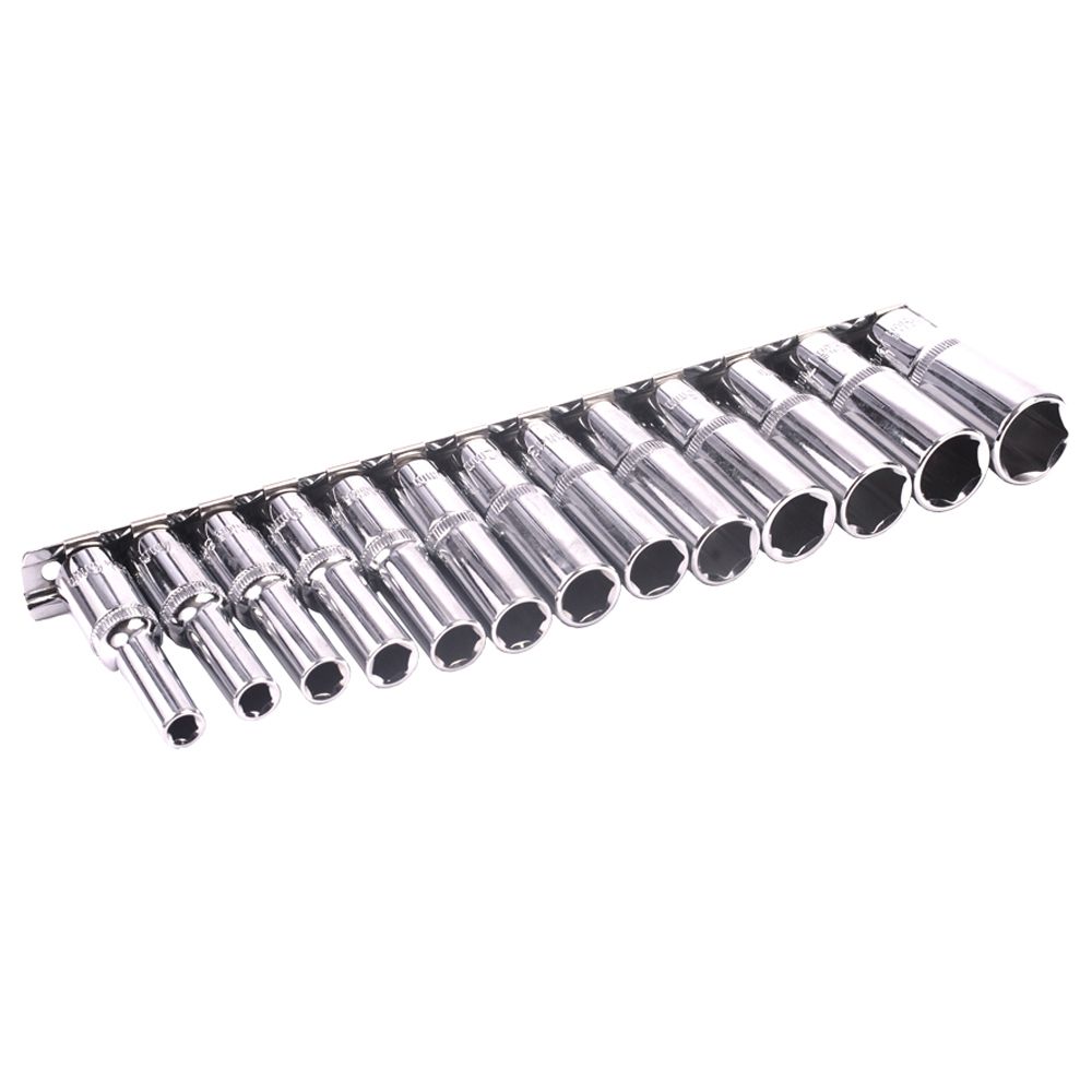 3/8" Deep Drive 13-pce Metric Socket Set + Rail (6-19mm)