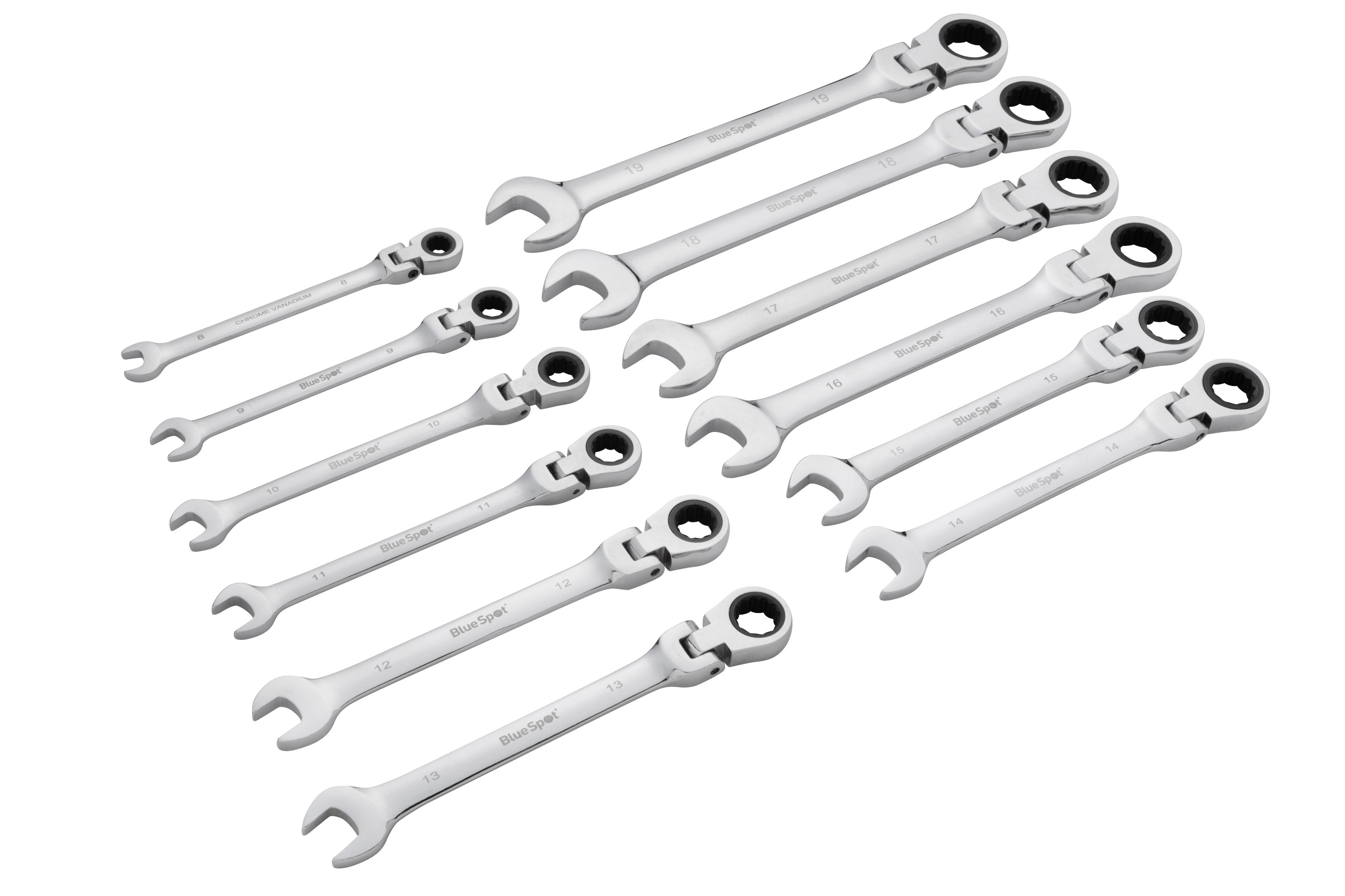 12-Pce Flexible Ratchet Spanner Set (8-19mm) with Case