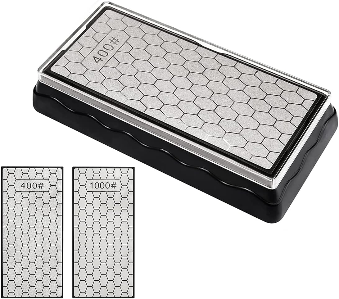 Diamond Sharpening Stone 400/1000 Grit Double Sided Professional Whetstone Kit in holder