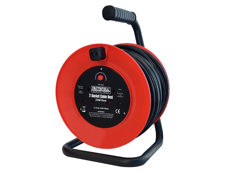 Faithfull Open Frame Cable Reel with Thermal Protection 20m