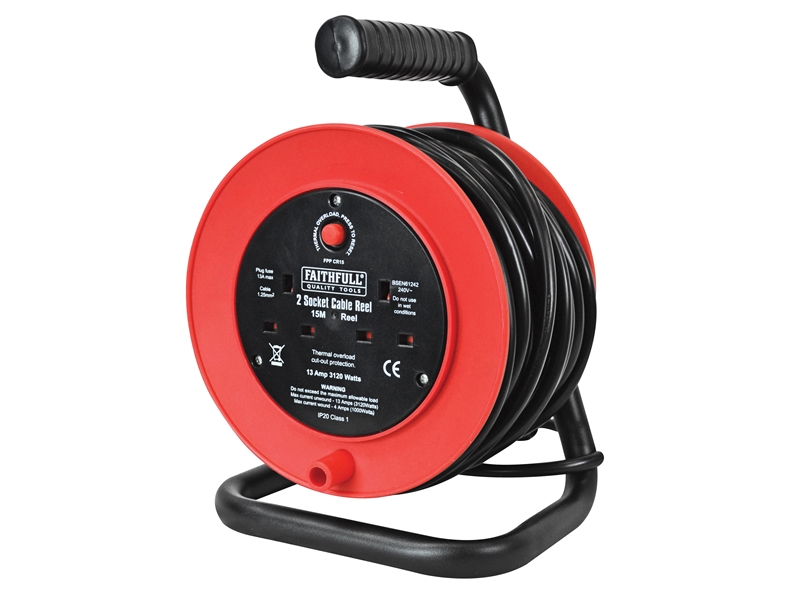240v Freestanding 15M Extension Cable Reel (2 sockets)